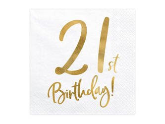 Serwetki papierowe - 21st Birthday! - Biały - 33x33cm - 20 sztuk