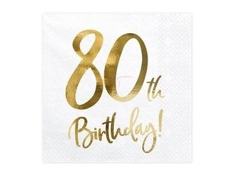 Serwetki papierowe - 80th Birthday! - Białe - 33x33cm - 20 sztuk