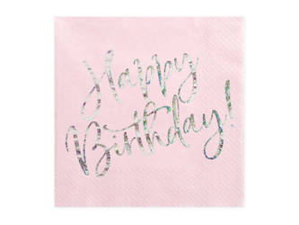 Serwetki papierowe - Happy Birthday - Pudrowy róż - 20 sztuk
