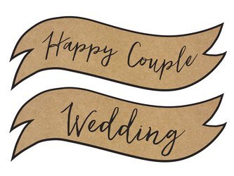 Tabliczki - Happy Couple - Wedding - Kraft  - 55 x 19 cm