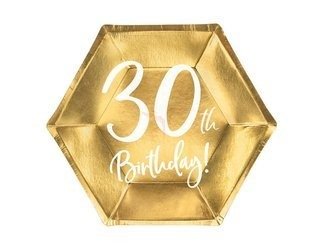 Talerzyki urodzinowe - 30th Birthday! - Złote - 6 sztuk