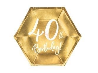 Talerzyki urodzinowe - 40th Birthday! - Złote - 6 sztuk