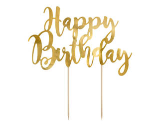 Topper na tort napis Happy Birthday - Złoty - 22.5cm