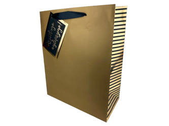 Torebka Prezentowa Ozdobna - złota w złote pasy - 26x32x13 cm